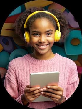 Student learning with headphones