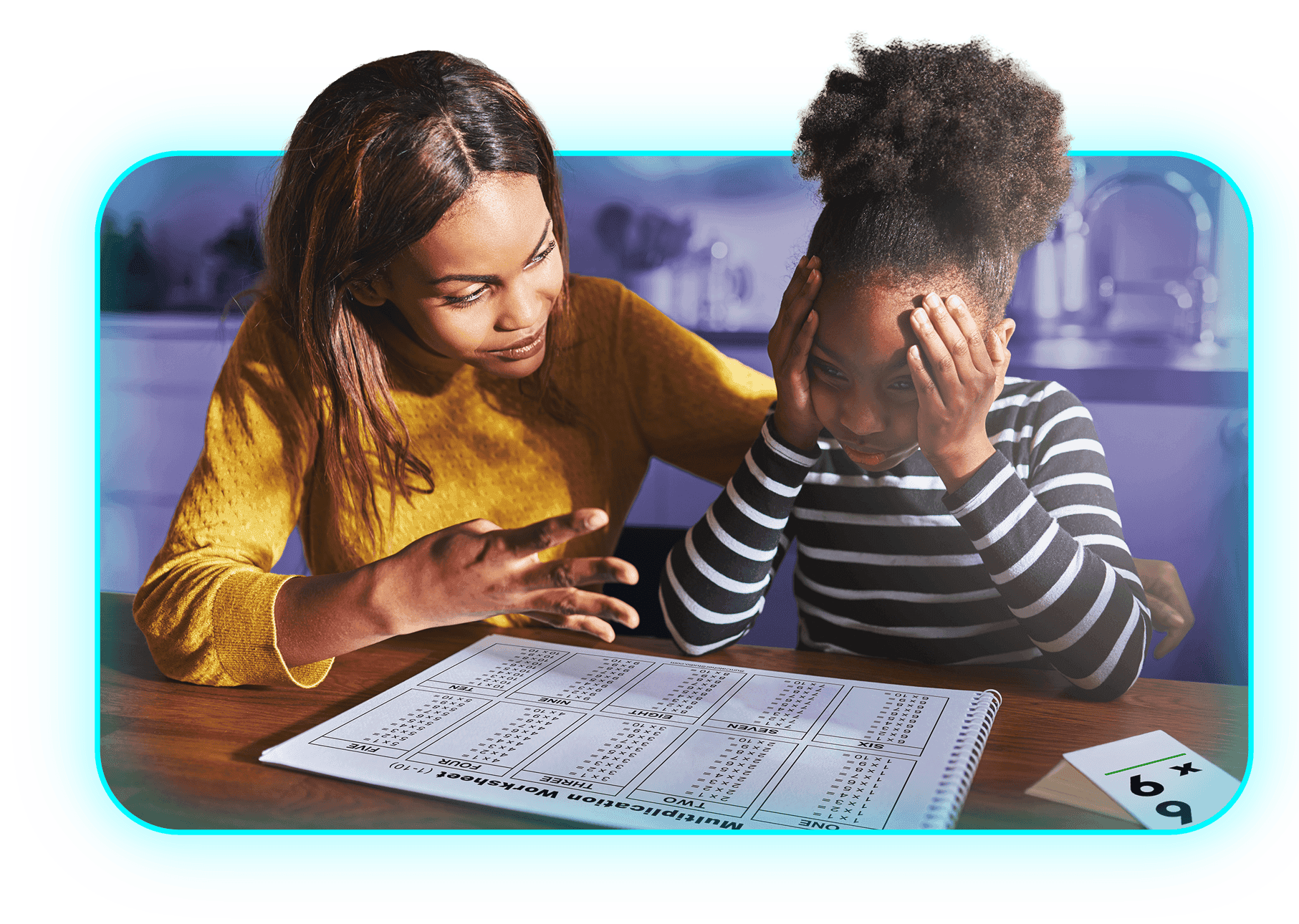 A parent helping a child who is frustrated with math homework.